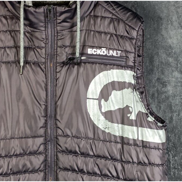 Ecko Unlimited Gray Puffer Vest with Hood - Picture 7 of 8